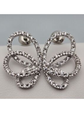 Butterfly Stud Earrings Silver Tone Rhinestones 3/4'' NWOT